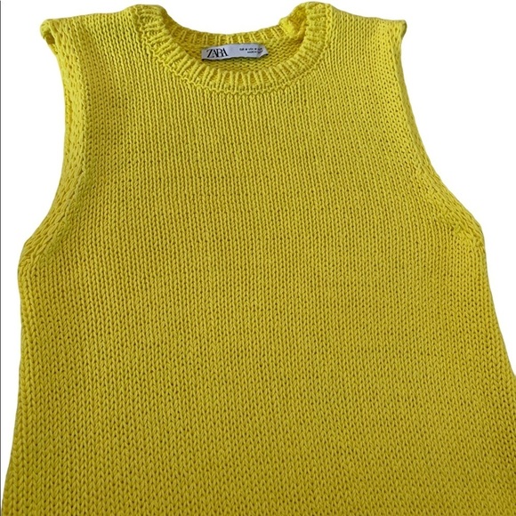 Zara 100% Cotton Yellow Knit Mini Dress Size Medium - Picture 7 of 17